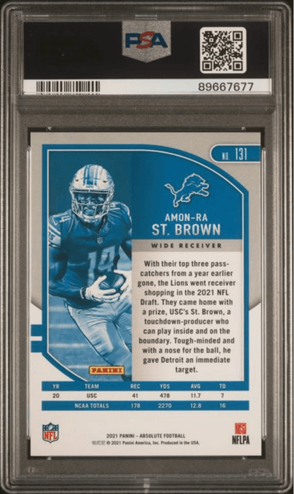 Graded 2021 Panini Absolute Amon-Ra St. Brown #131 Red Squares Rookie RC Football Card PSA 10 Gem Mint