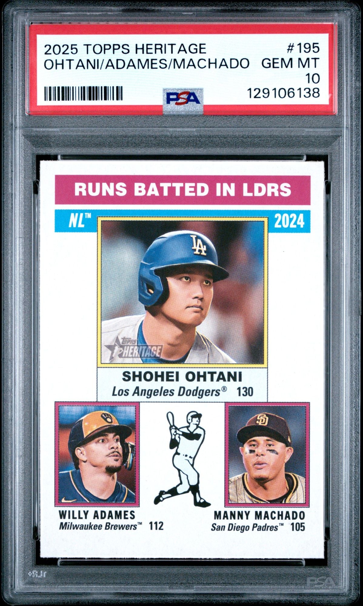 Graded 2025 Topps Heritage Shohei Ohtani #195 NL RBI Leaders Adames Machado Baseball Card PSA 10 Gem Mint