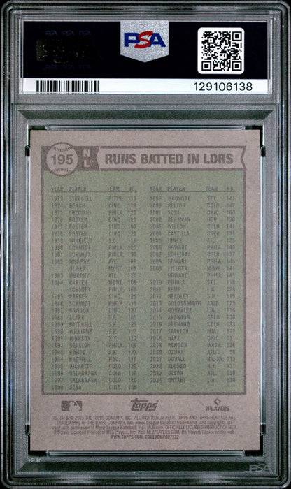 Graded 2025 Topps Heritage Shohei Ohtani #195 NL RBI Leaders Adames Machado Baseball Card PSA 10 Gem Mint