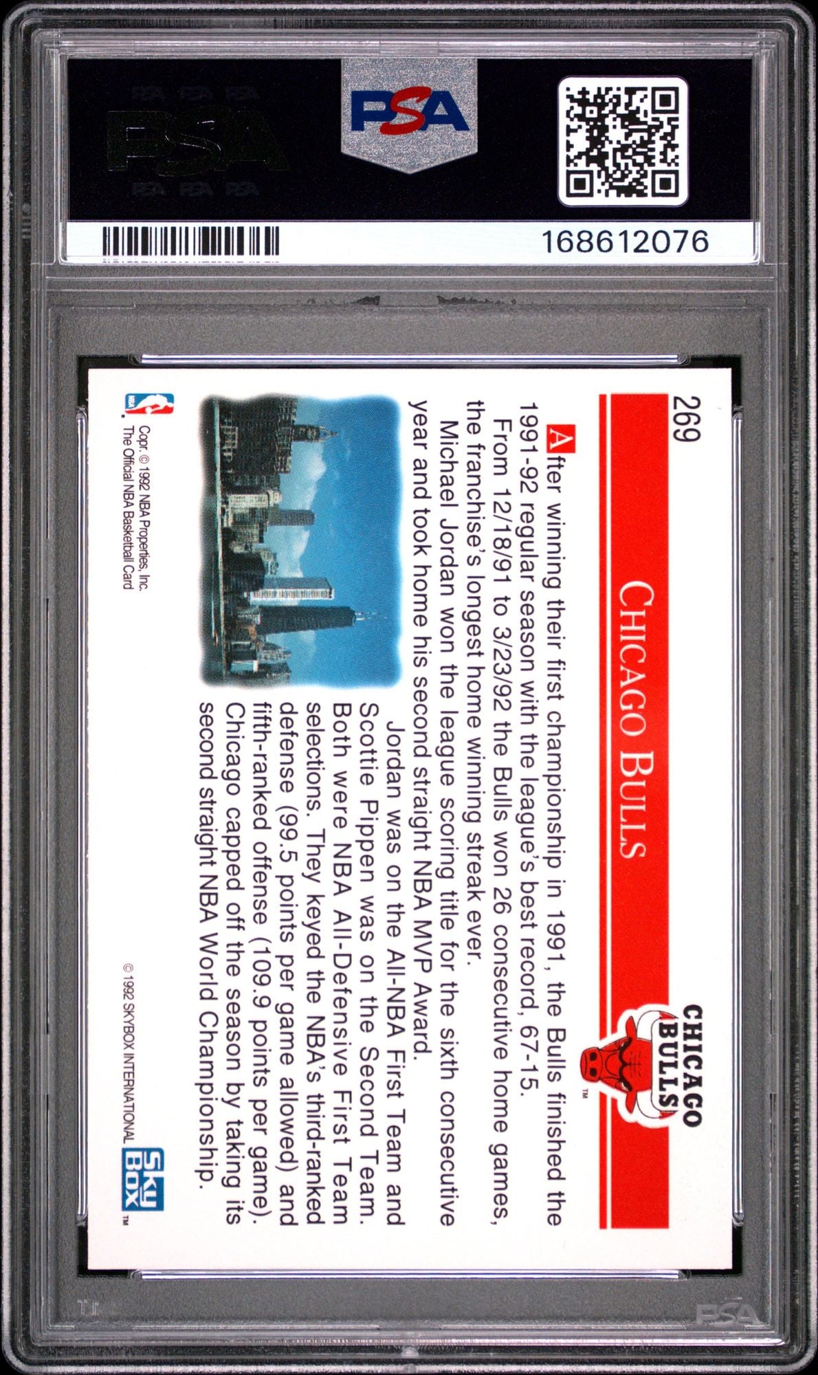 Graded 1992 NBA Hoops Michael Jordan #269 Chicago Bulls Basketball Card PSA 10 Gem Mint