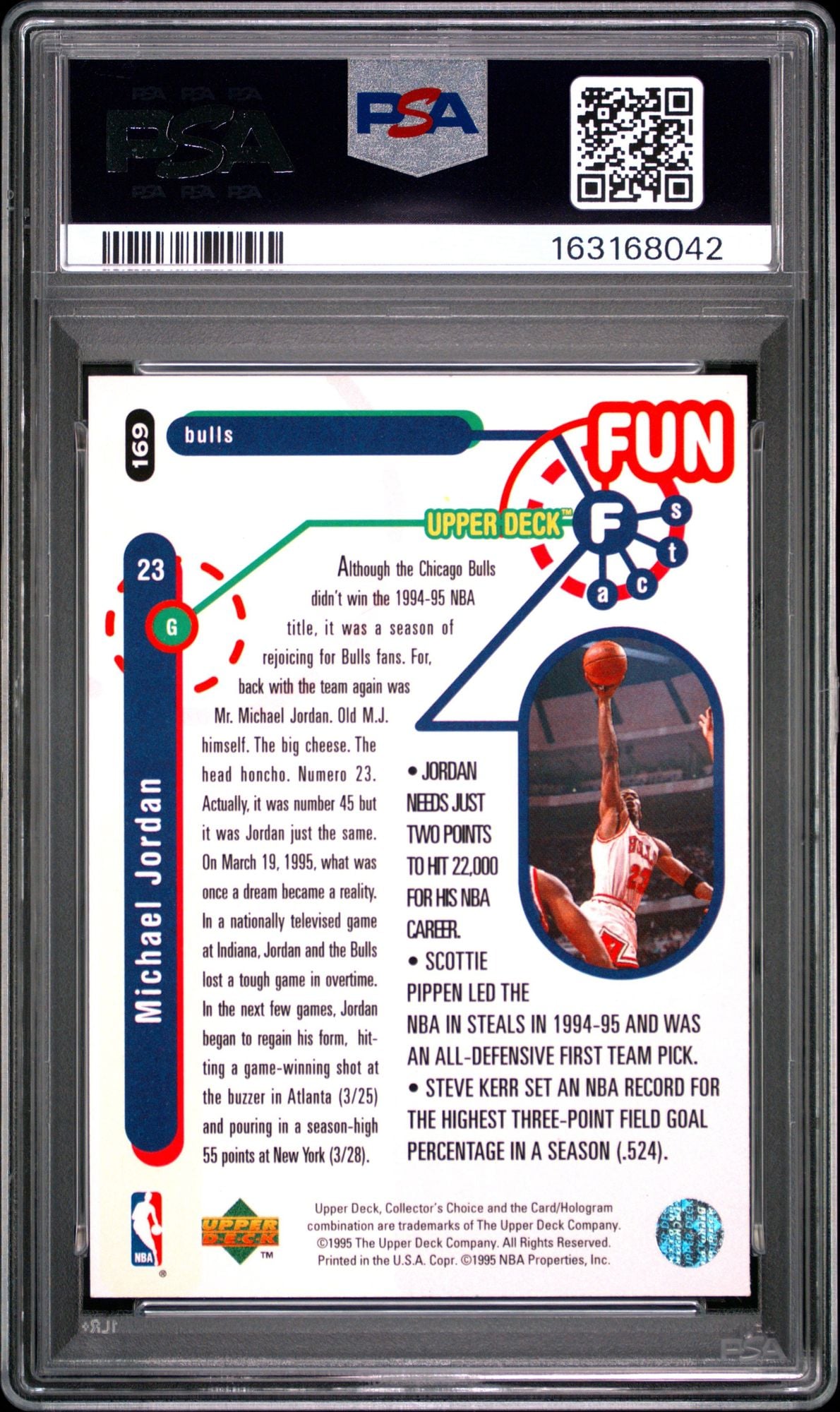 Graded 1995 Upper Deck UD Collector's Choice Michael Jordan #169 Basketball Card PSA 10 Gem Mint