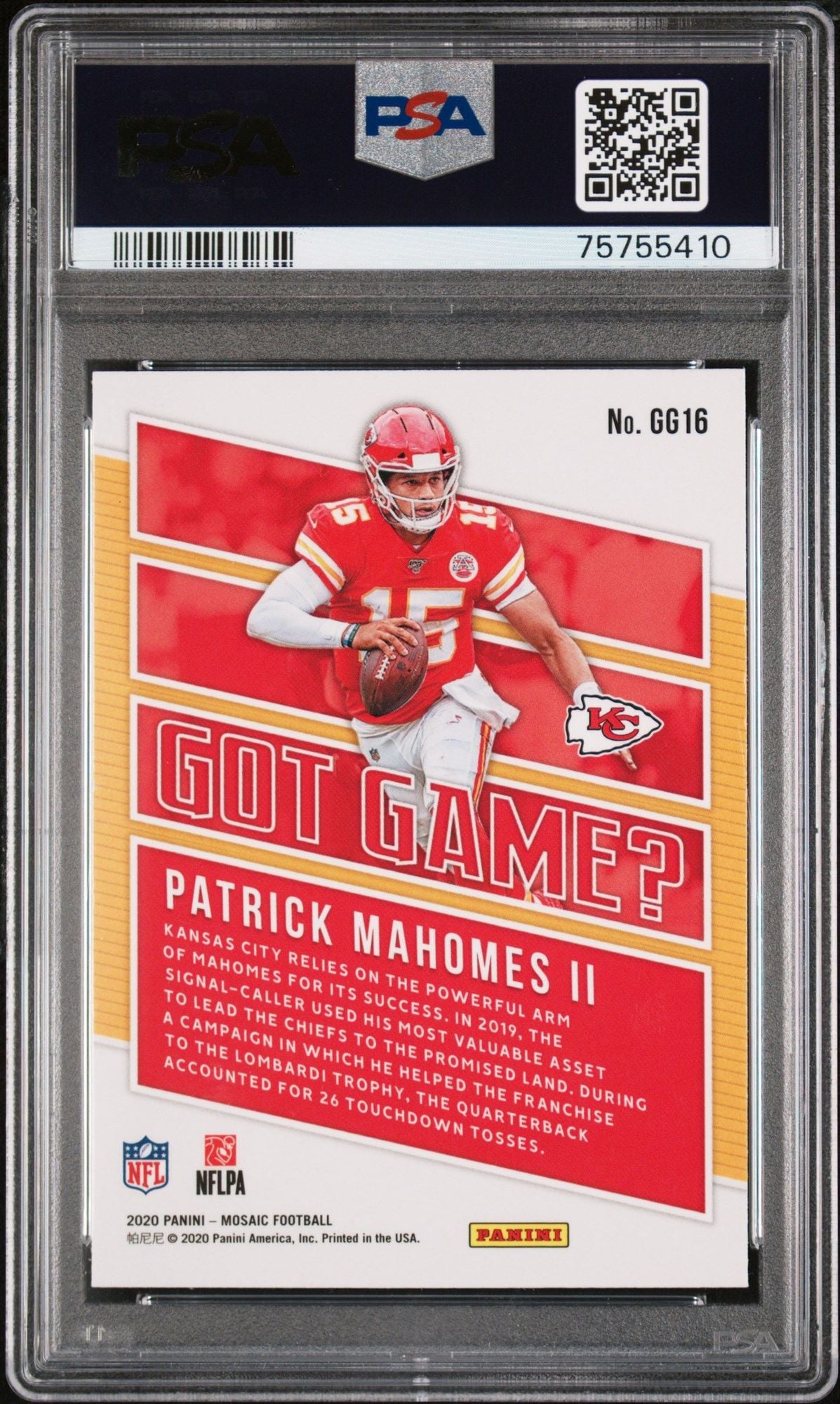 Graded 2020 Panini Mosaic Patrick Mahomes II #GG16 Got Game Football Card PSA 10 Gem Mint