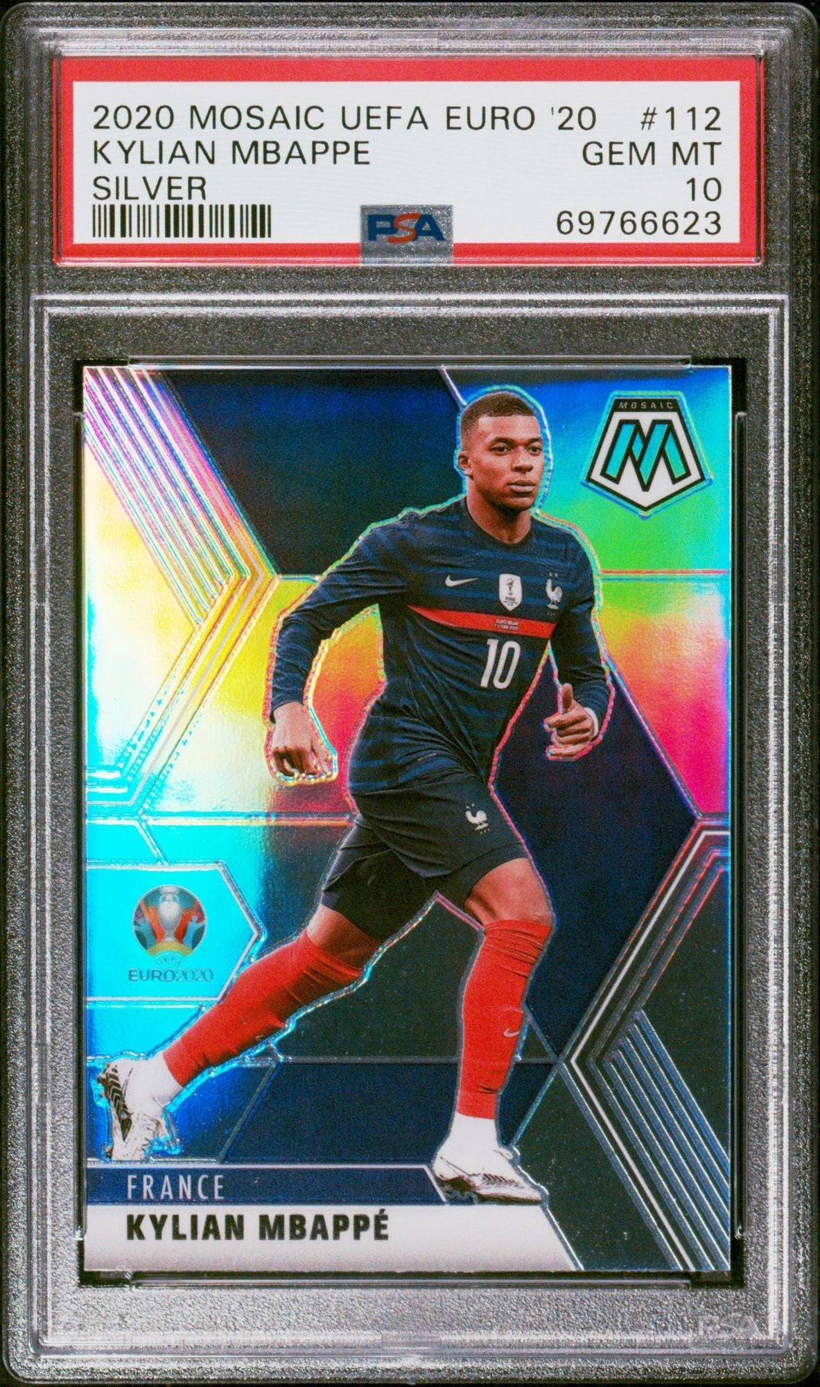 Graded 2020 Panini Mosaic UEFA Euro Kylian Mbappe #112 Silver Soccer Card PSA 10 Gem Mint