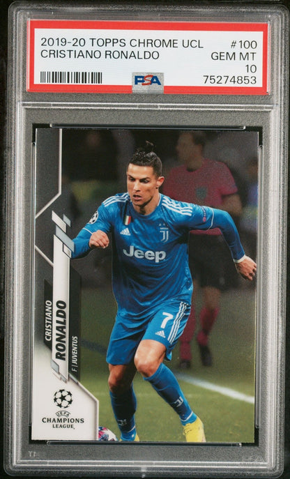 Graded 2019 Topps Chrome UCL Cristiano Ronaldo #100 UEFA Champions League Soccer Card PSA 10 Gem Mint