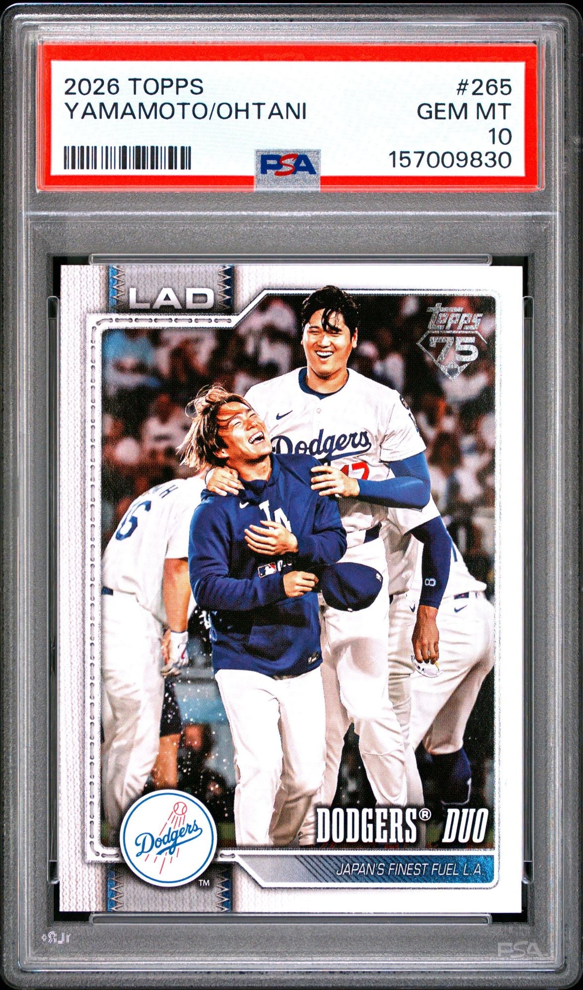 Graded 2026 Topps Series One Shohei Ohtani Yoshinobu Yamamoto Dodgers Duo #265 Baseball Card PSA 10 Gem Mint