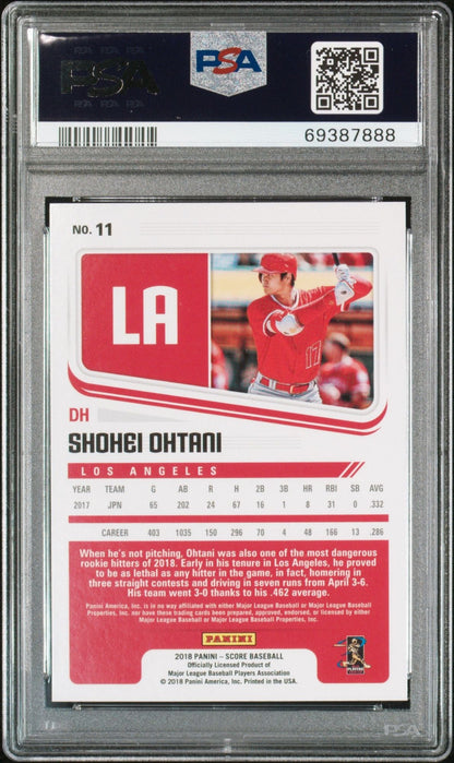 Graded 2018 Panini Chronicles Shohei Ohtani #11 Score Rookie RC Baseball Card PSA 10 Gem Mint