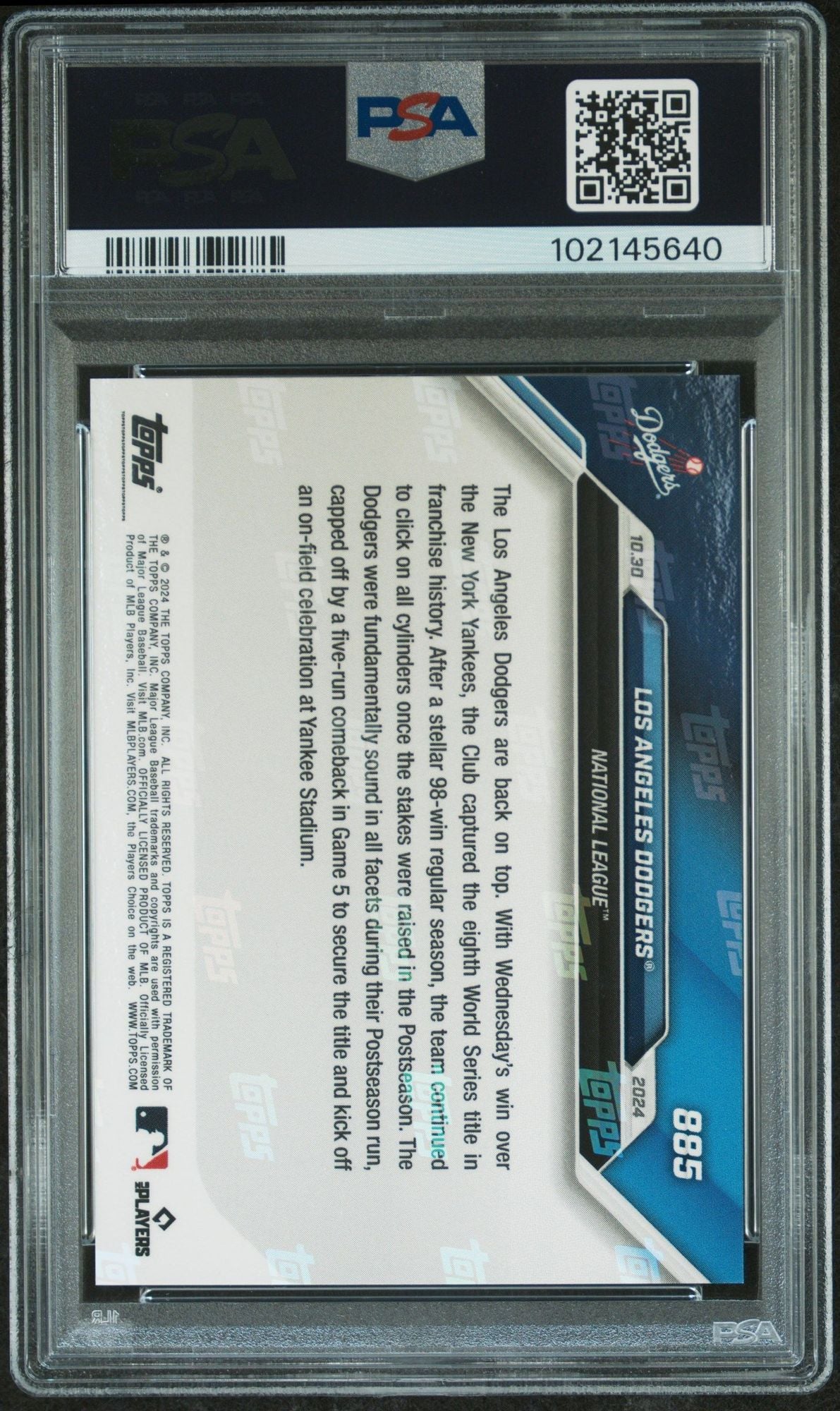 Graded 2024 Topps Now Shohei Ohtani #885 Los Angeles Dodgers World Series Champions Baseball Card PSA 10 Gem Mint