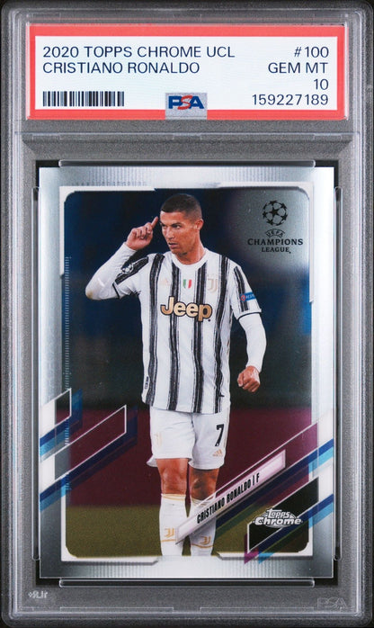 Graded 2020 Topps Chrome UCL Cristiano Ronaldo #100 UEFA Champions League Soccer Card PSA 10 Gem Mint