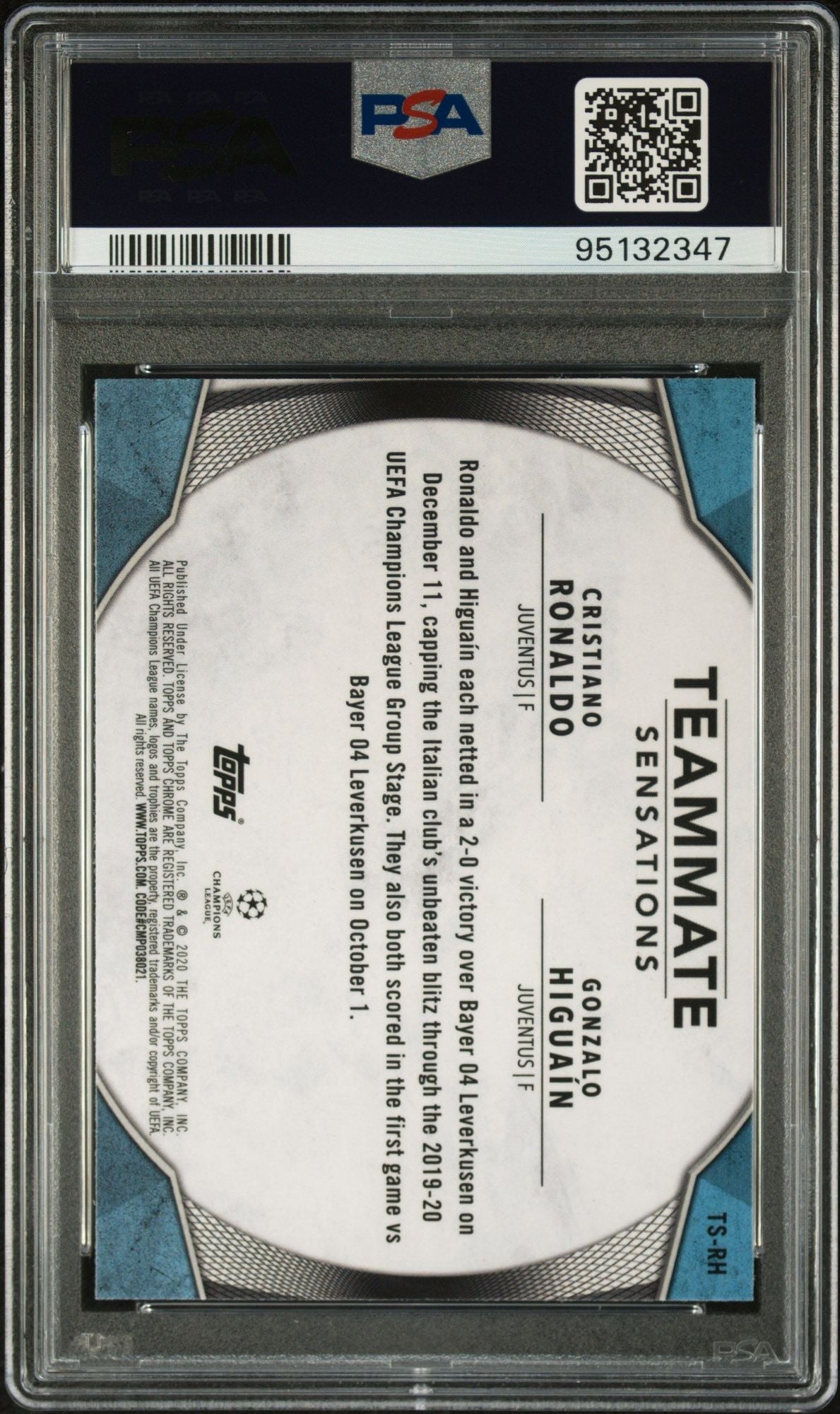 Graded 2019 Topps Chrome UCL Cristiano Ronaldo Gonzalo Higuain #RH Teammate Sensations Soccer Card PSA 10 Gem Mint