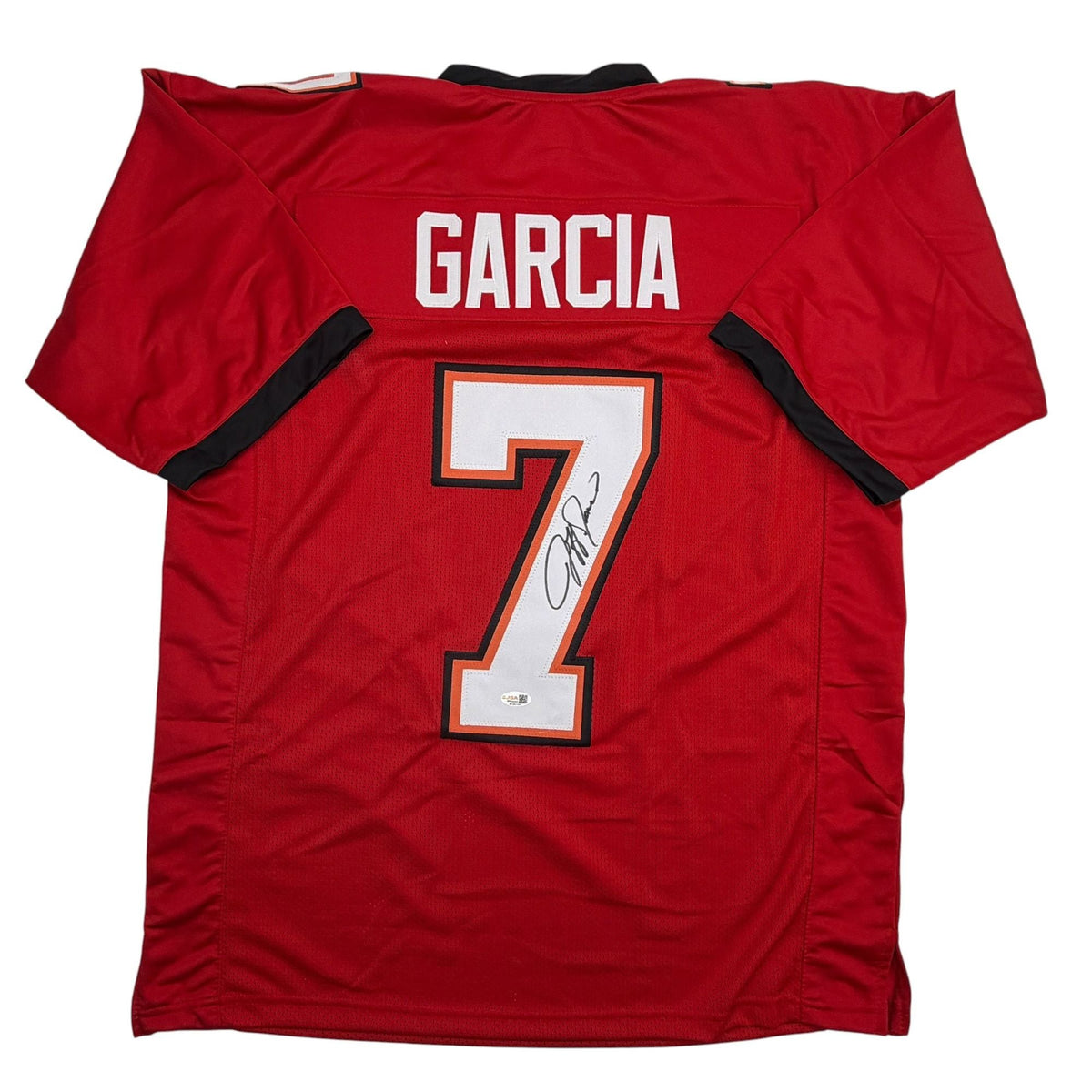 Autographed/Signed Jeff Garcia Tampa Bay Red Football Jersey JSA COA