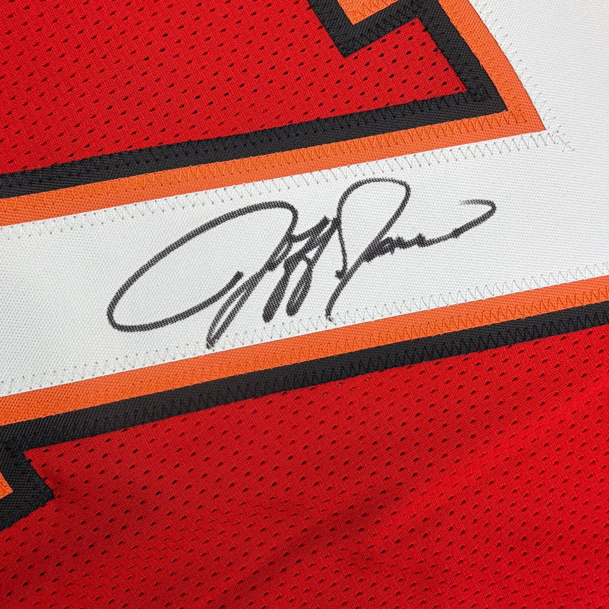 Autographed/Signed Jeff Garcia Tampa Bay Red Football Jersey JSA COA