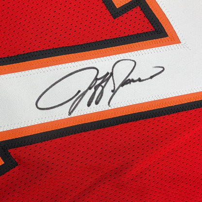 Autographed/Signed Jeff Garcia Tampa Bay Red Football Jersey JSA COA
