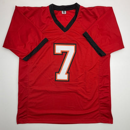 Autographed/Signed Jeff Garcia Tampa Bay Red Football Jersey JSA COA