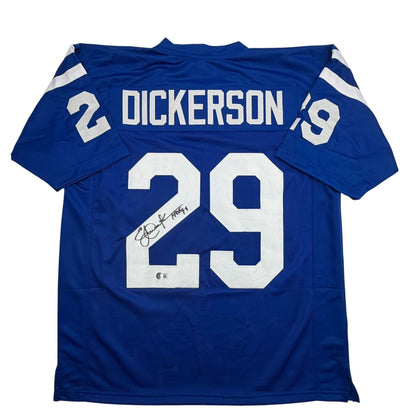 Autographed/Signed Eric Dickerson Indianapolis Blue Football Jersey Beckett BAS COA