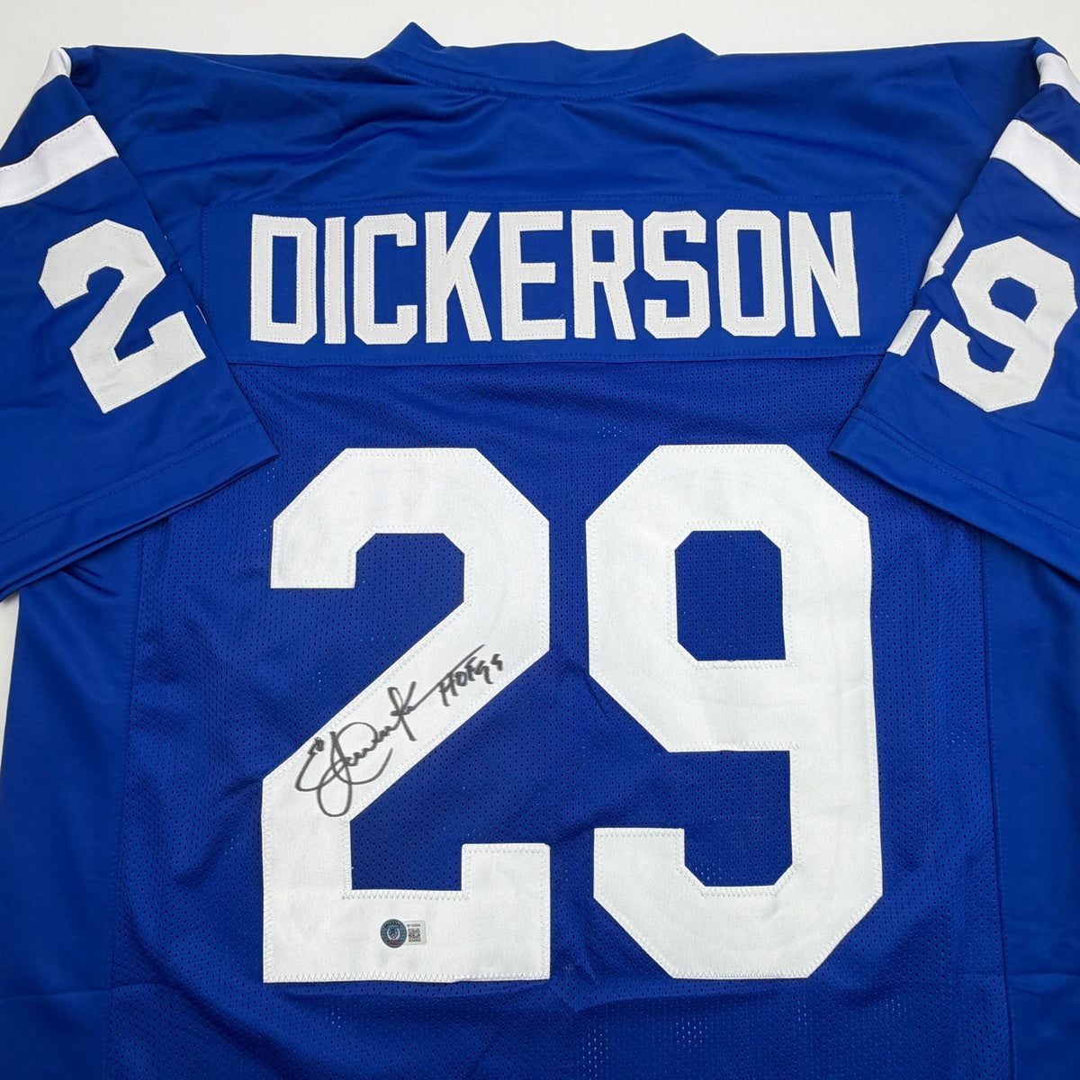 Autographed/Signed Eric Dickerson Indianapolis Blue Football Jersey Beckett BAS COA