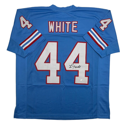 Autographed/Signed Lorenzo White Houston Blue Football Jersey JSA COA