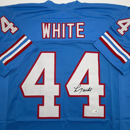 Autographed/Signed Lorenzo White Houston Blue Football Jersey JSA COA