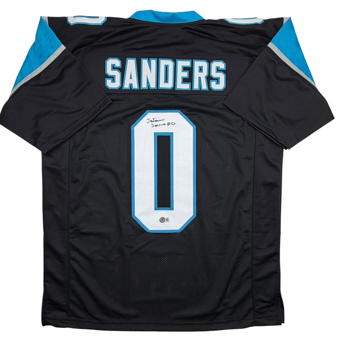 Autographed/Signed Ja'Tavion Sanders Carolina Black Football Jersey Beckett BAS COA