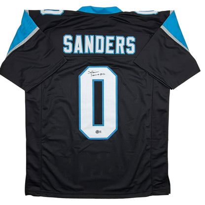 Autographed/Signed Ja'Tavion Sanders Carolina Black Football Jersey Beckett BAS COA