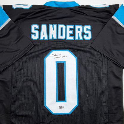 Autographed/Signed Ja'Tavion Sanders Carolina Black Football Jersey Beckett BAS COA