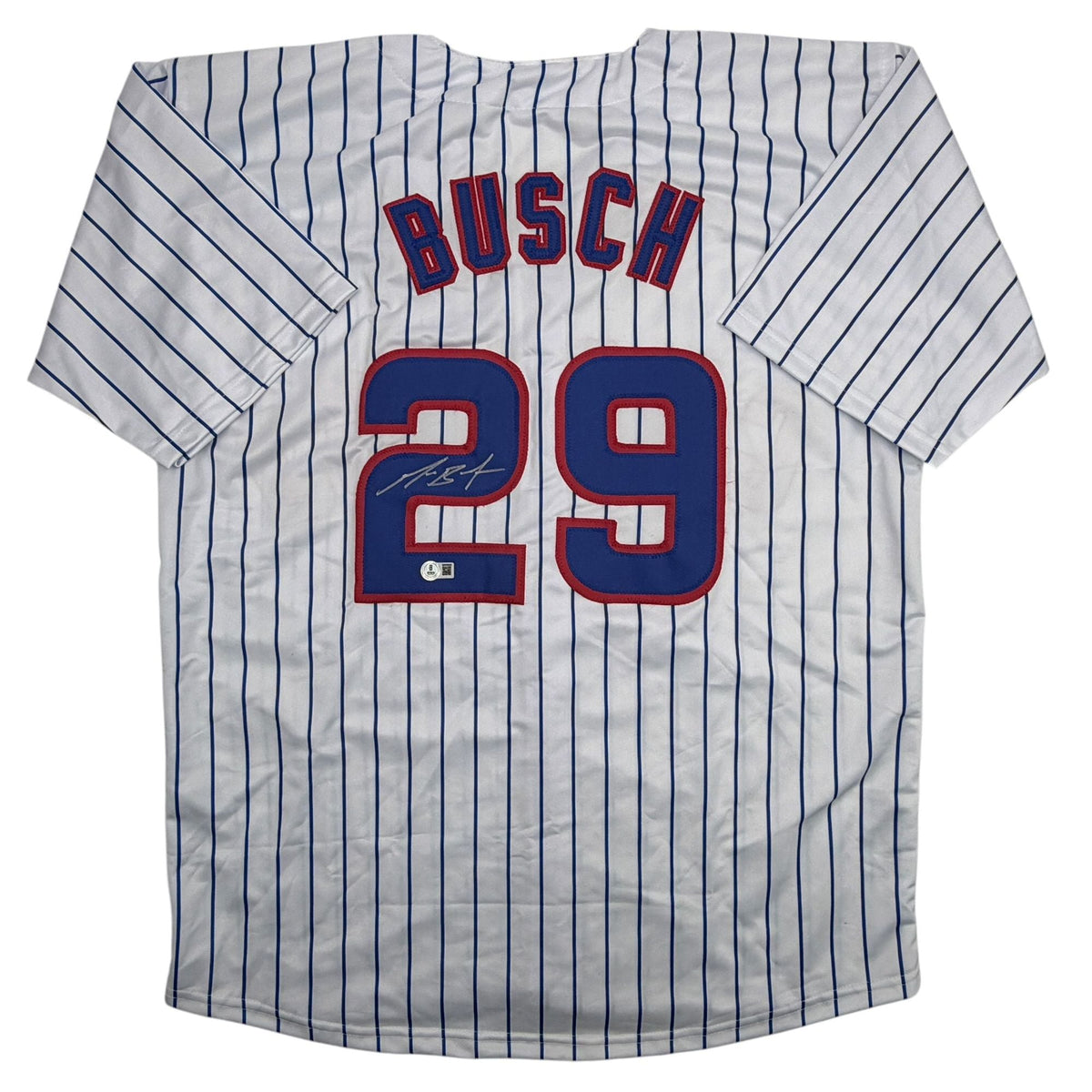 Autographed/Signed Michael Busch Chicago Pinstripe Baseball Jersey Beckett BAS COA