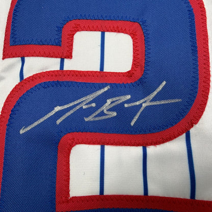 Autographed/Signed Michael Busch Chicago Pinstripe Baseball Jersey Beckett BAS COA