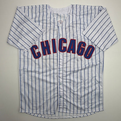 Autographed/Signed Michael Busch Chicago Pinstripe Baseball Jersey Beckett BAS COA