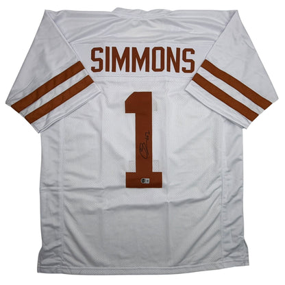 Autographed/Signed Colin Simmons Texas White College Football Jersey Beckett BAS COA