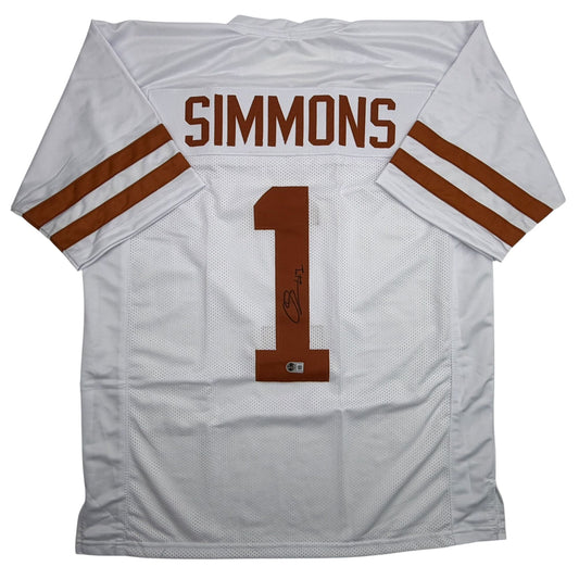 Autographed/Signed Colin Simmons Texas White College Football Jersey Beckett BAS COA