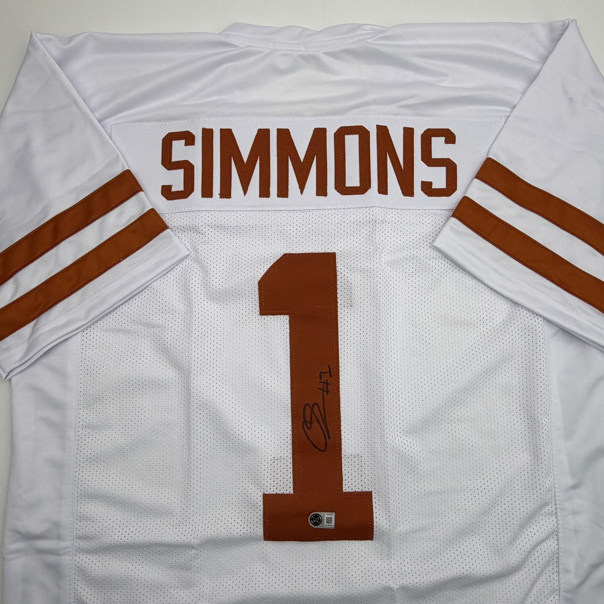 Autographed/Signed Colin Simmons Texas White College Football Jersey Beckett BAS COA