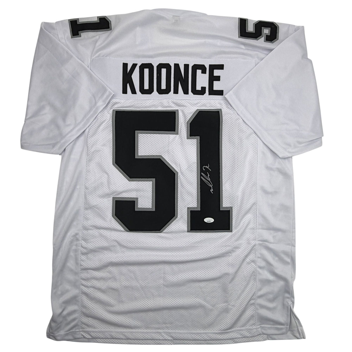 Autographed/Signed Malcolm Koonce Las Vegas Oakland White Football Jersey JSA COA