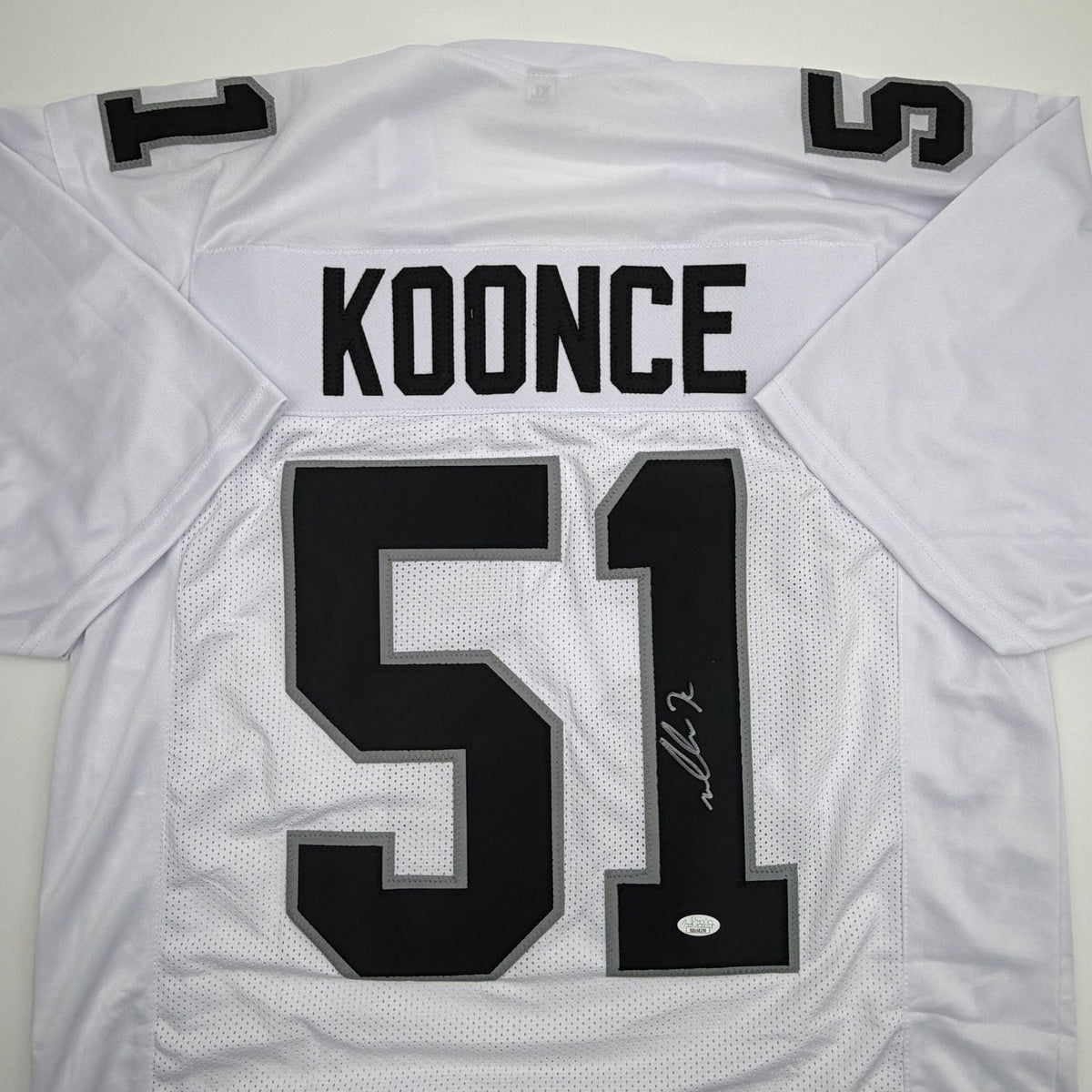 Autographed/Signed Malcolm Koonce Las Vegas Oakland White Football Jersey JSA COA