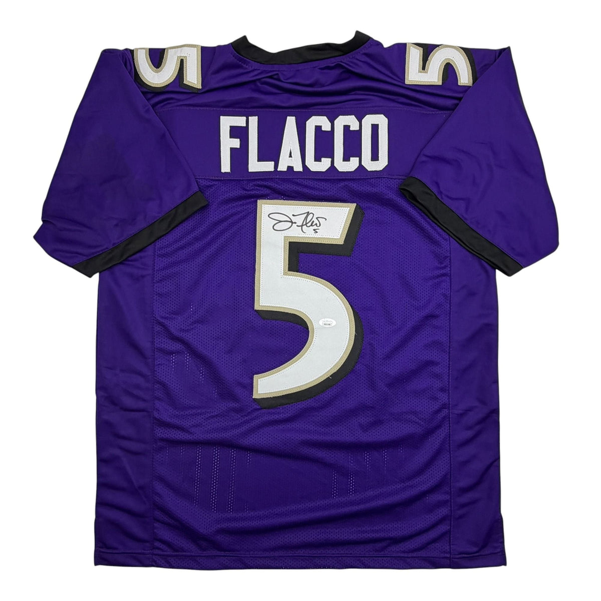 Autographed/Signed Joe Flacco Baltimore Purple Football Jersey JSA COA