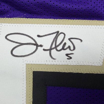 Autographed/Signed Joe Flacco Baltimore Purple Football Jersey JSA COA