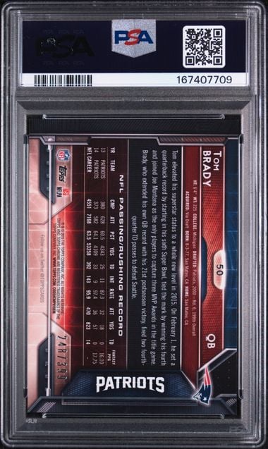 Graded 2015 Topps Chrome Tom Brady #50 Pink Refractor /399 Football Card PSA 9 Mint