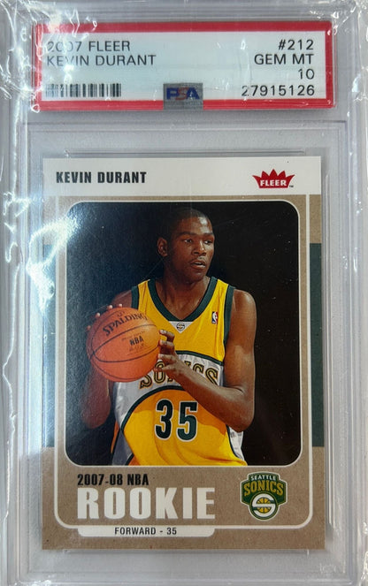 Graded 2007-08 Fleer Kevin Durant #212 Rookie RC Basketball Card PSA 10 Gem Mint