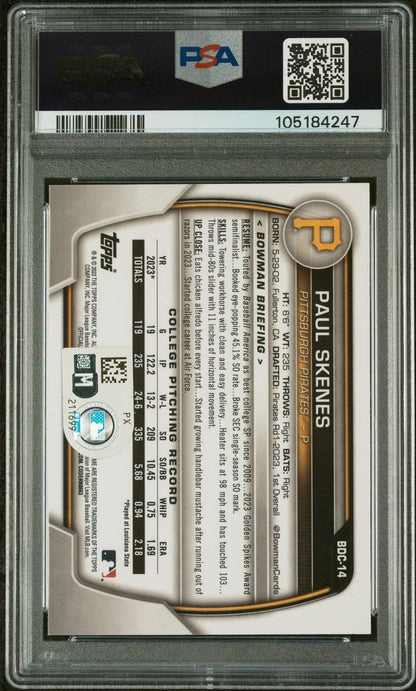 Graded 2023 Topps Bowman Draft Paul Skenes #BDC14 Chrome Rookie RC Baseball Card PSA 10 Auto Grade Gem Mint
