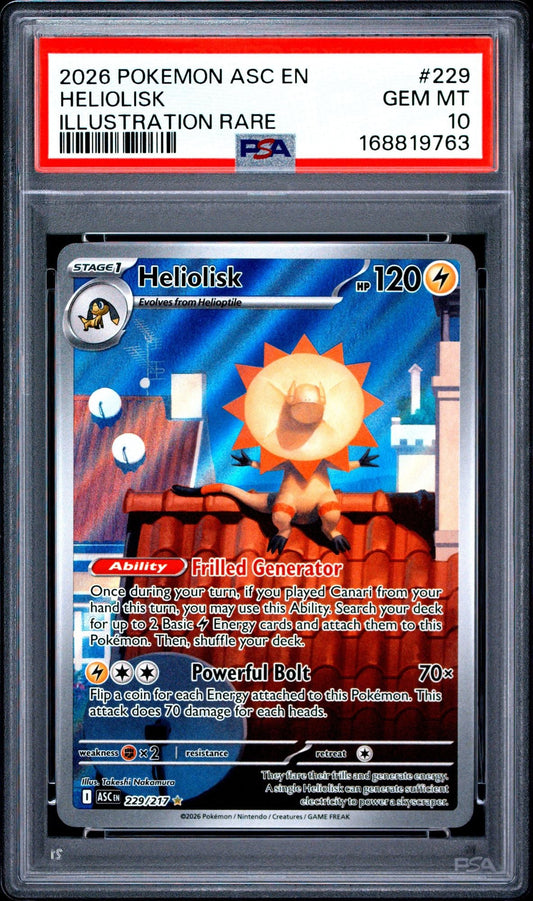 Graded 2026 Pokemon Ascended Heroes EN Heliolisk #229 Illustration Rare Trading Card Game PSA 10 Gem Mint