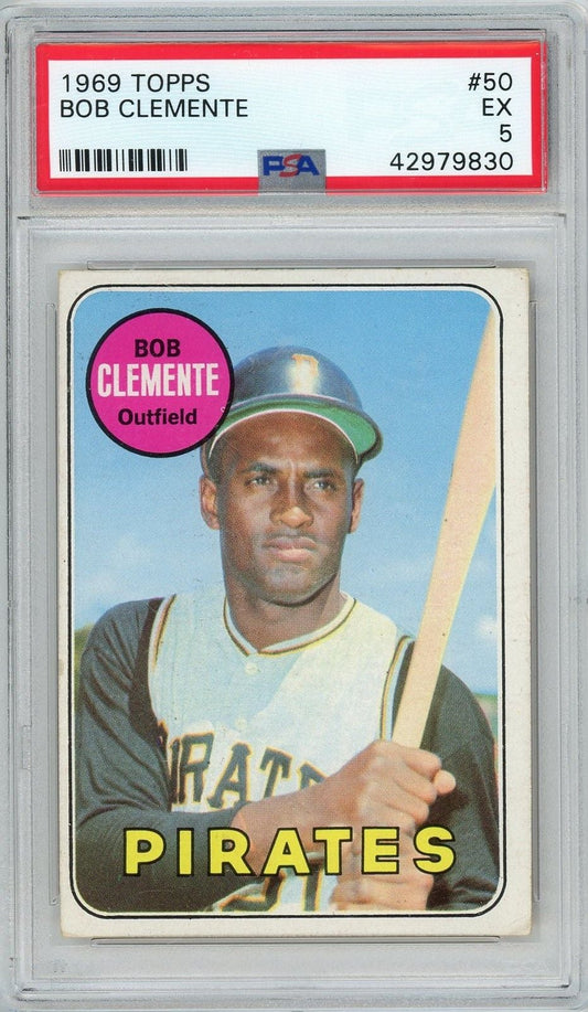 Graded 1969 Topps Bob Roberto Clemente #50 Baseball Card PSA 5 Excellent