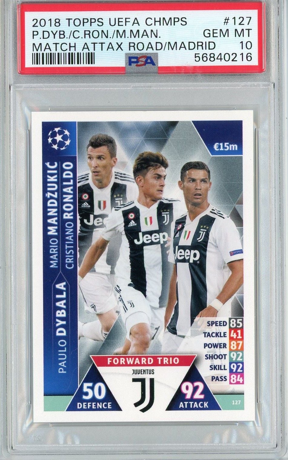 Graded 2018 Topps EUFA Champions Cristiano Ronaldo #127 Match Attax Road to Madrid Soccer Card PSA 10 Gem Mint