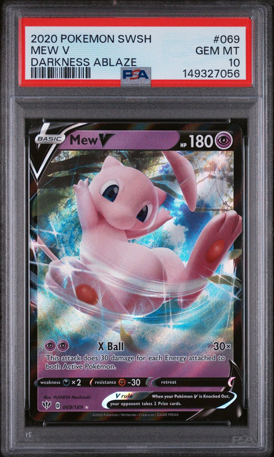 Graded 2020 Pokemon SWSH Darkness Ablaze Mew V #069 Sword & Shield Trading Card Game PSA 10 Gem Mint