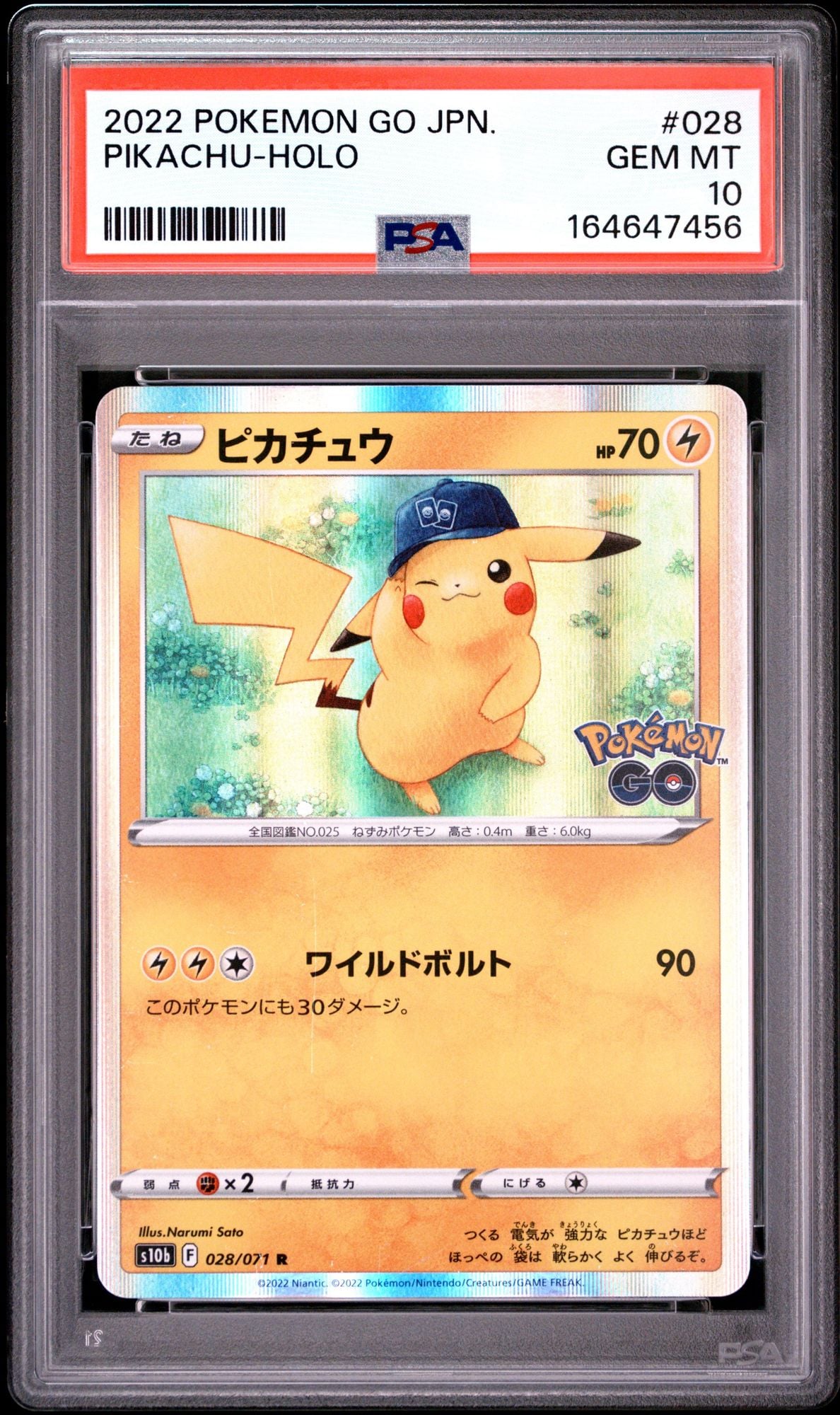 Graded 2022 PokemonGo Japanese s10b Pikachu #028 Holo Trading Card Game PSA 10 Gem Mint