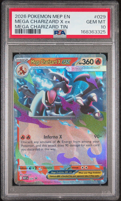 Graded 2026 Pokemon MEP EN Mega Charizard X ex #029 Promo Trading Card Game PSA 10 Gem Mint