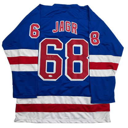 Autographed/Signed Jaromir Jagr New York Blue Hockey Jersey JSA COA