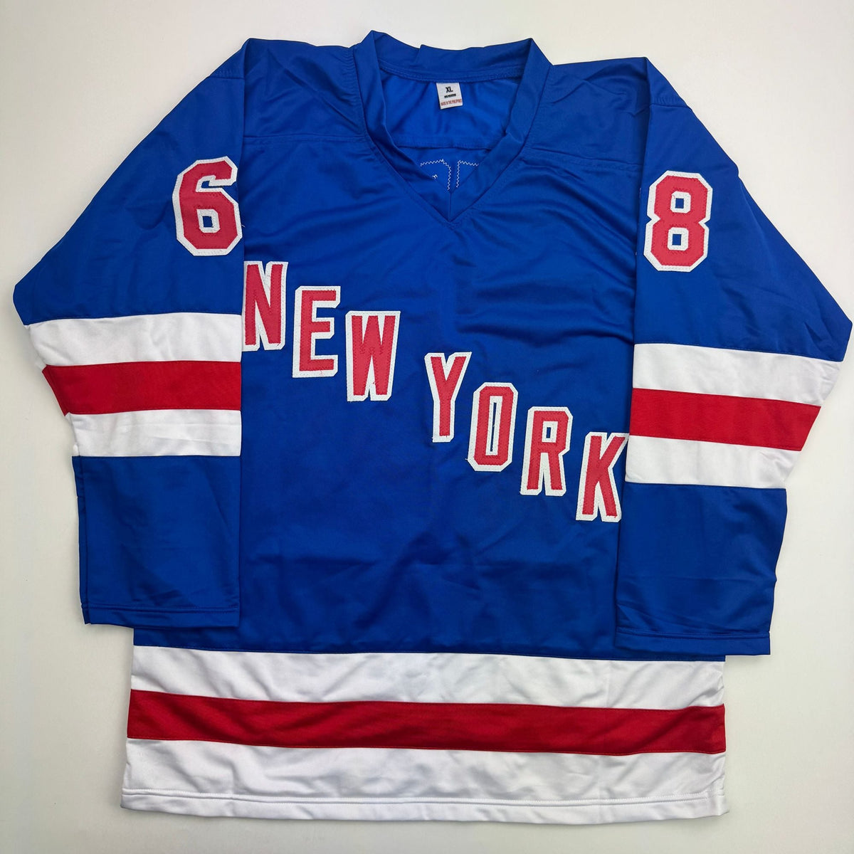 Autographed/Signed Jaromir Jagr New York Blue Hockey Jersey JSA COA