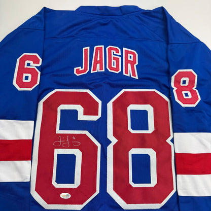 Autographed/Signed Jaromir Jagr New York Blue Hockey Jersey JSA COA