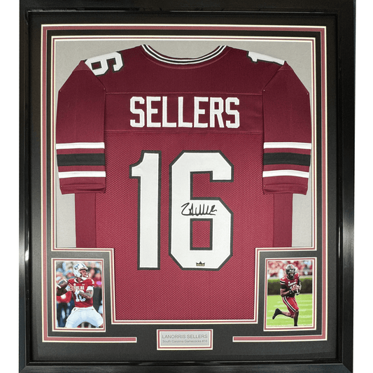 Framed Autographed/Signed LaNorris Sellers 35x39 South Carolina Maroon College Football Jersey JSA COA