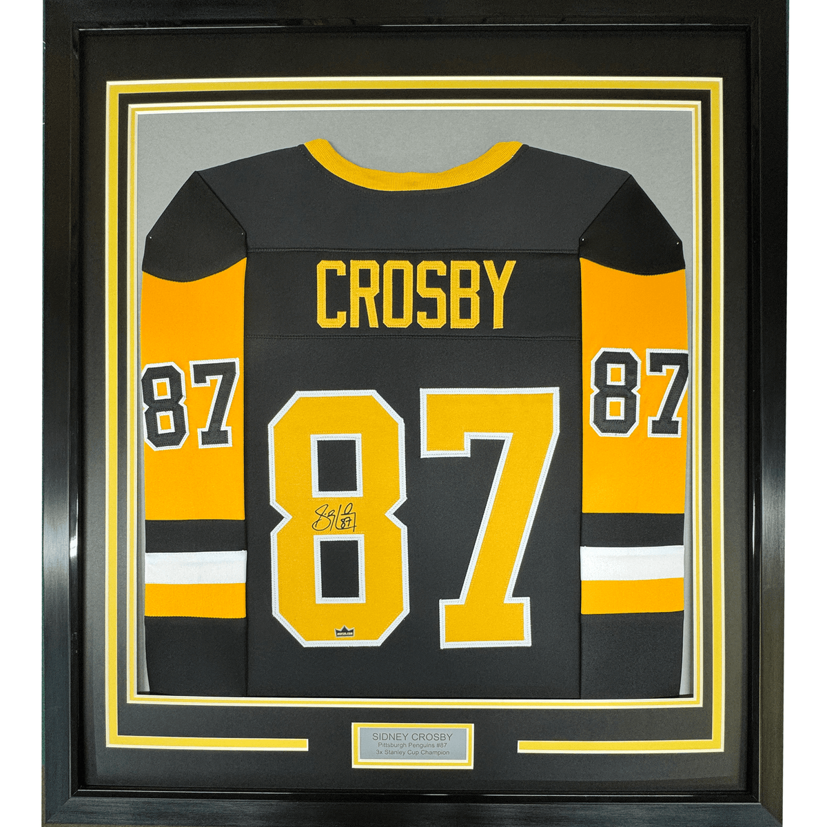 Framed Facsimile Autographed Sidney Crosby 35x39 Pittsburgh Black Reprint Laser Auto Hockey Jersey