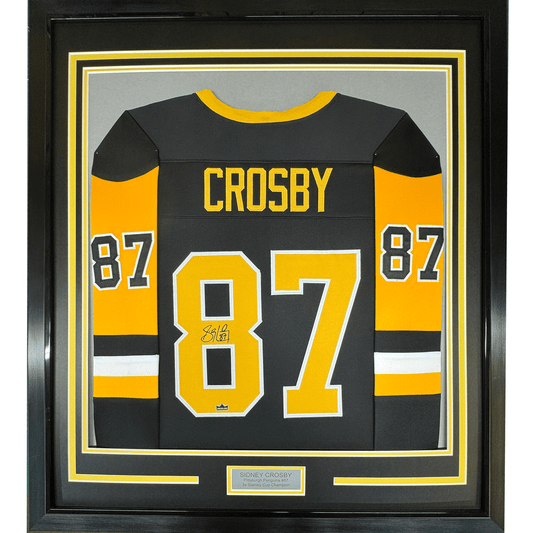 Framed Facsimile Autographed Sidney Crosby 35x39 Pittsburgh Black Reprint Laser Auto Hockey Jersey