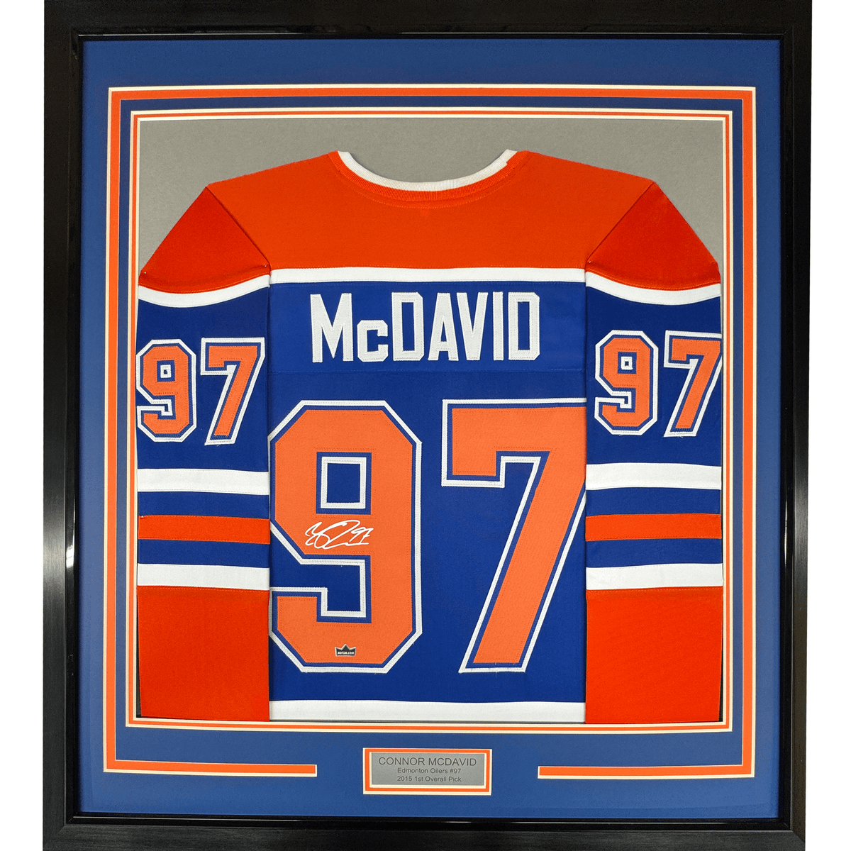 Framed Facsimile Autographed Connor McDavid 35x39 Edmonton Blue Reprint Laser Auto Hockey Jersey